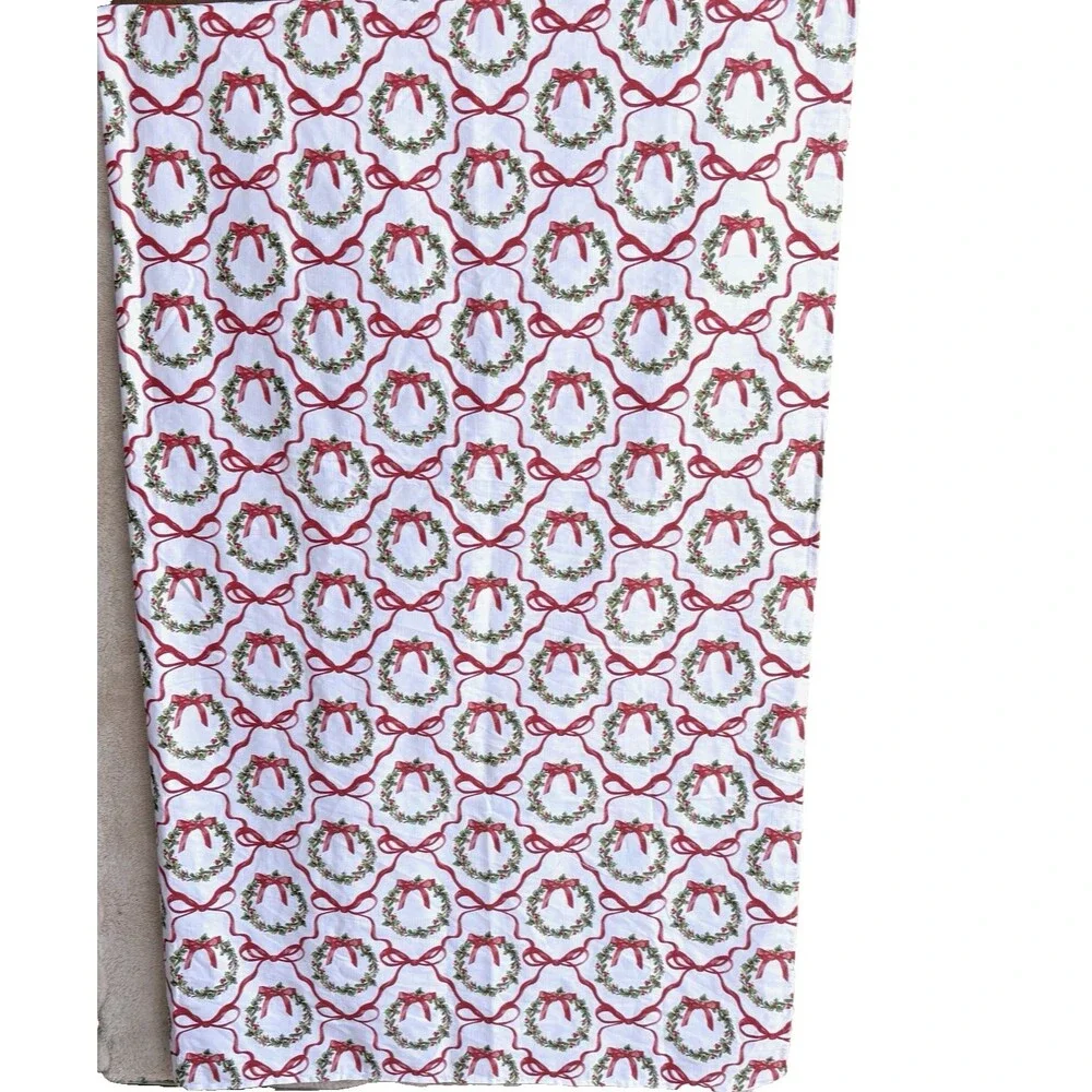 Christmas Shower Curtain Fabric Wreaths Red Ribbons Bathroom Holiday Decor